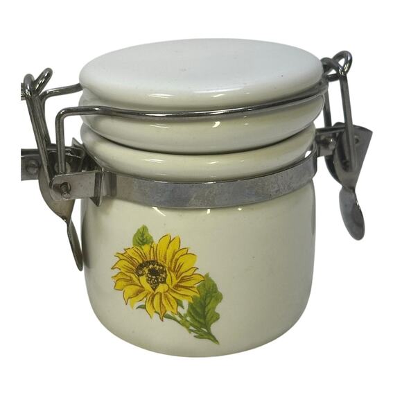 WCL Ceramic Mini Floral Design Spice Jar Canisters with Wooden Spoons-Set of 6 - Picture 5 of 13